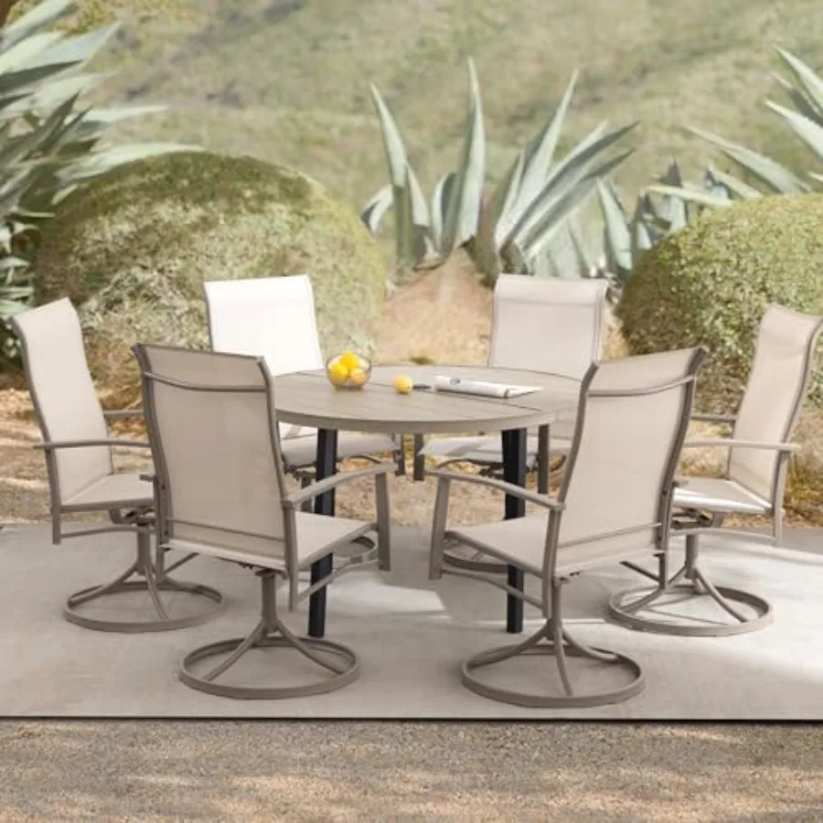 

Комплект для уличной обеденной зоны из 7 предметов: круглый стол из дуба цвета «мед» (47 дюймов) и 6 поворотных стульев цвета «бежевый слоновая кость» для газона, сада или патио