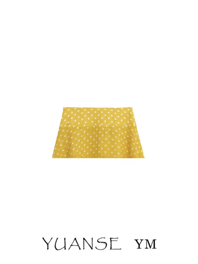 Yellow Polka Dot A-Line  Skirt Women's Summer  Sweet Slimming Drapey Skirt Standard Waist Design Other Fabric Process
