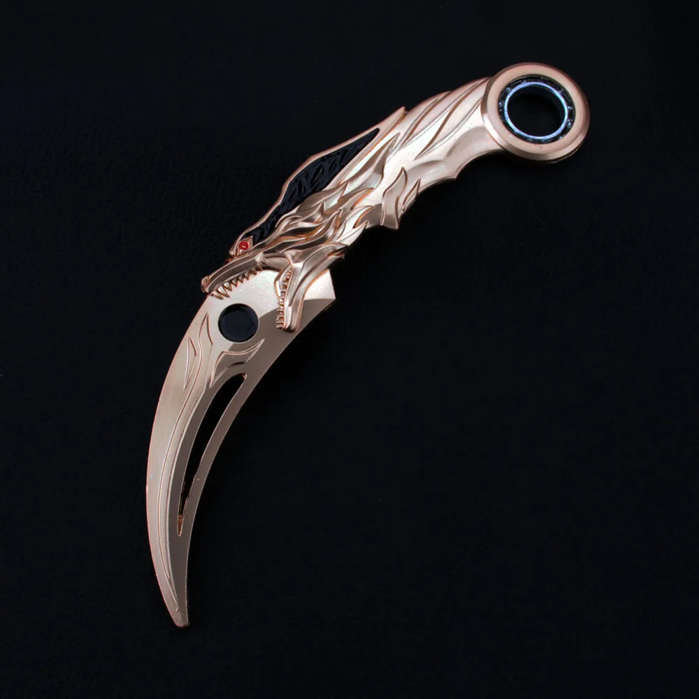 JX TOY 17cm Rotatable Karambit Alloy Model Life and Death Game Peripherals Golden Dragon Claw Knife Safe Outdoor Tactical Knives