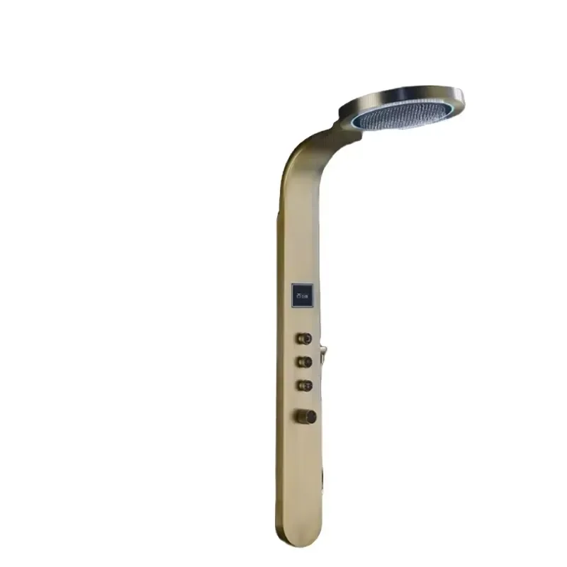 Smart Thermostatic Shower Panel Brushed Stainless Steel LED In Wall Mount Rainfall Massage Jet Spray System Bathroom Fixture