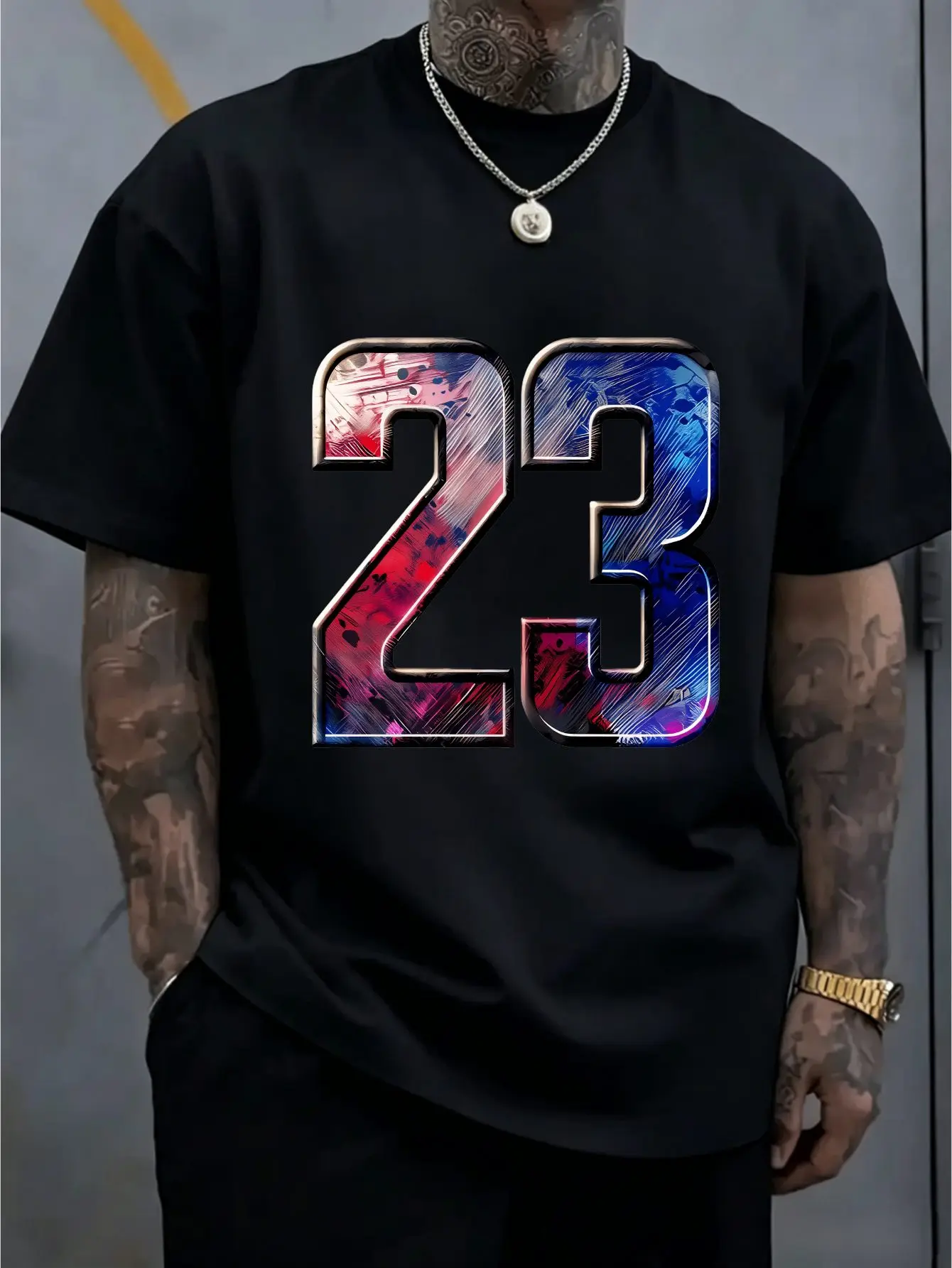 Men Gradient Number 23 Graphic Tee Soft Cotton Loose Short Sleeve Basketball Sport Street Top Male Daily Summer Casual Outfit