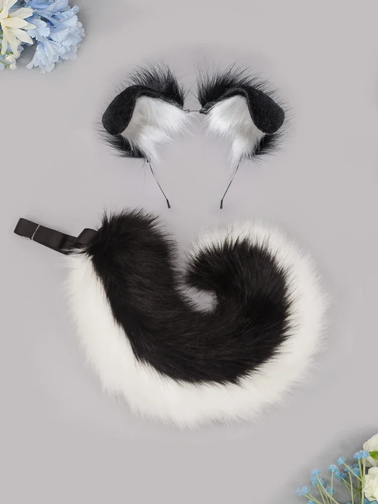Halloween Role Play Furry Anime Dog Ear Headband Tail Cartoon Comic-Con Cosplay Accessories Plush Simulation Animal Ears Tail