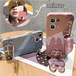 Mirror Crossbody Lanyard Phone Holder Case For Oppo Reno 7 8 9 Pro Plus 8T 4G 5G 5F 2Z 2F 7SE 5 Lite 6Z 4Z 5G Reno 2 Strap Cover