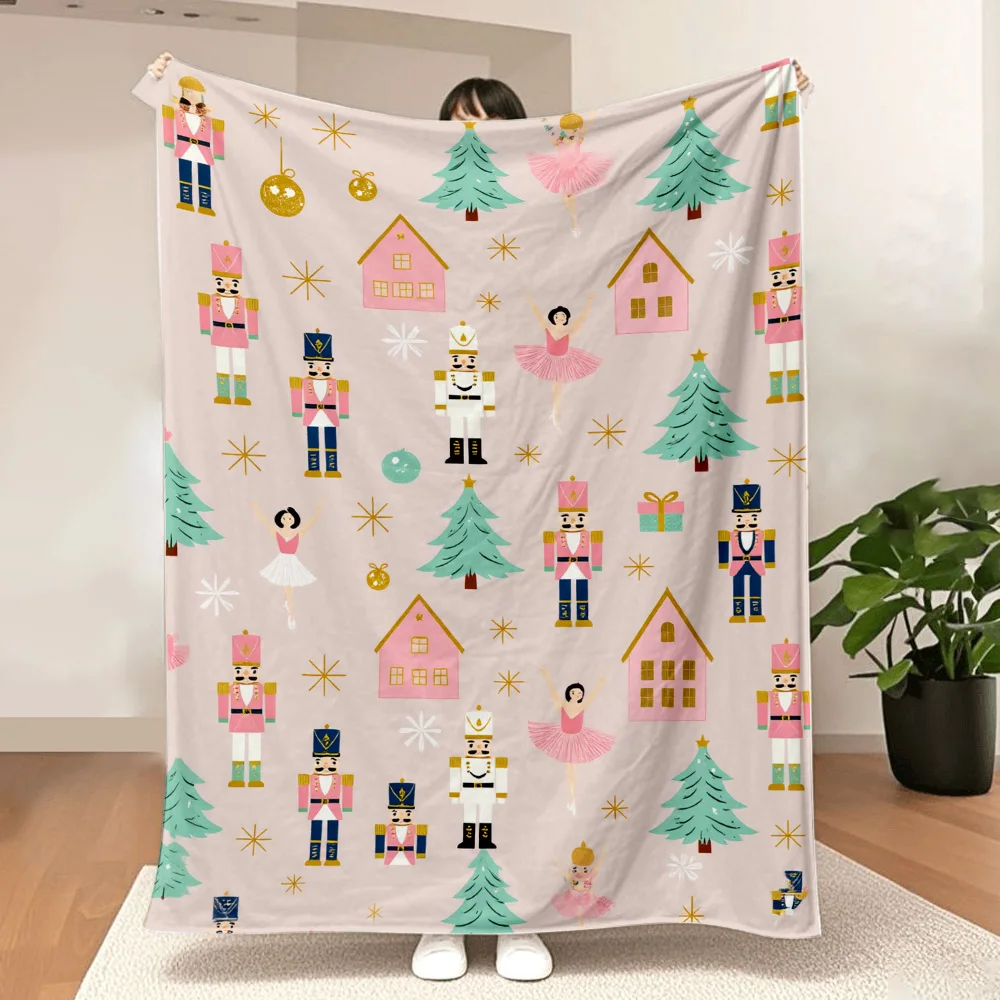 1PC Nutcracker and Ballerina Christmas Print Blanket-Made of soft plush flannel, perfect for sofas, beds or loungers. It is idea