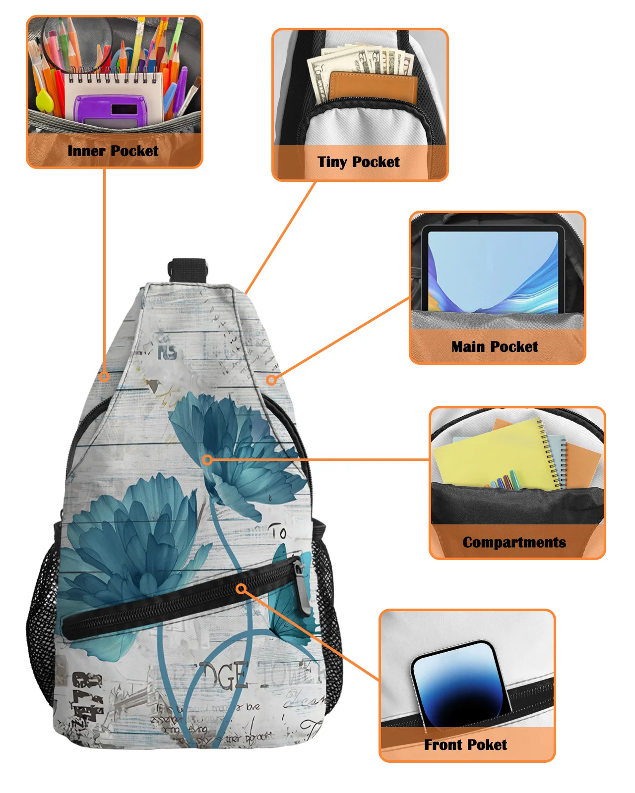 Rozenbloem Houten Nerf Borst Tassen Voor Vrouwen Mannen Waterdichte Messenger Bags Vrouw Reizen Sport Een Schouder Crossbody Tas