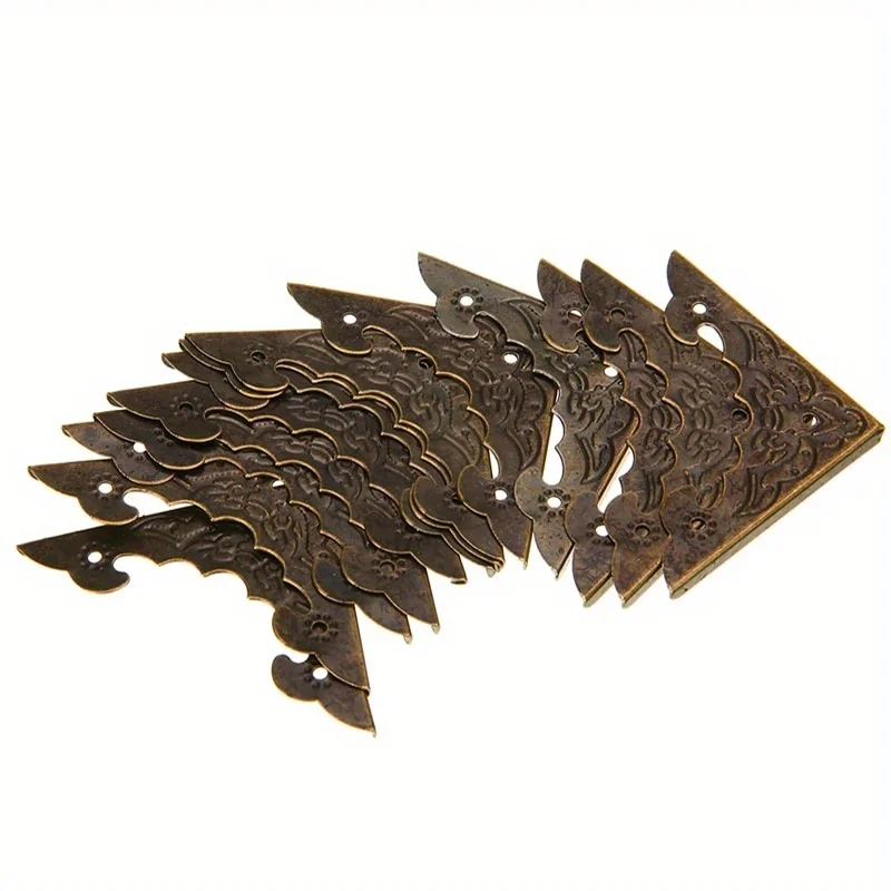 20PCS Antique Jewelry Box Corner Foot Wooden Case Corner Protector Bronze Tone Flower Pattern Carved Metal Crafts 40X40mm