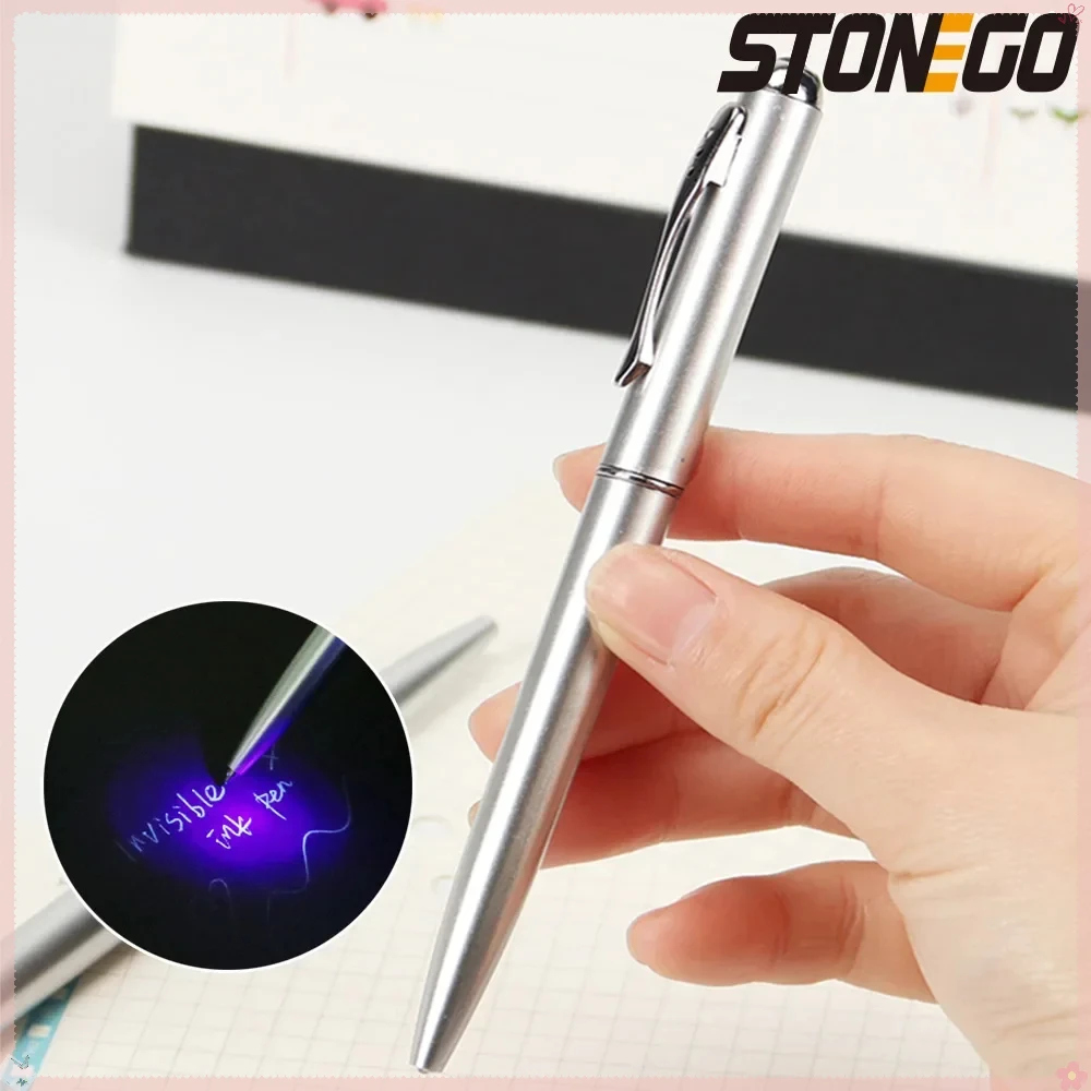 STONEGO Invisible Ink Pen with UV Light Magic Secret Writing Ballpoint Multi Function Pen for Office School Supplies