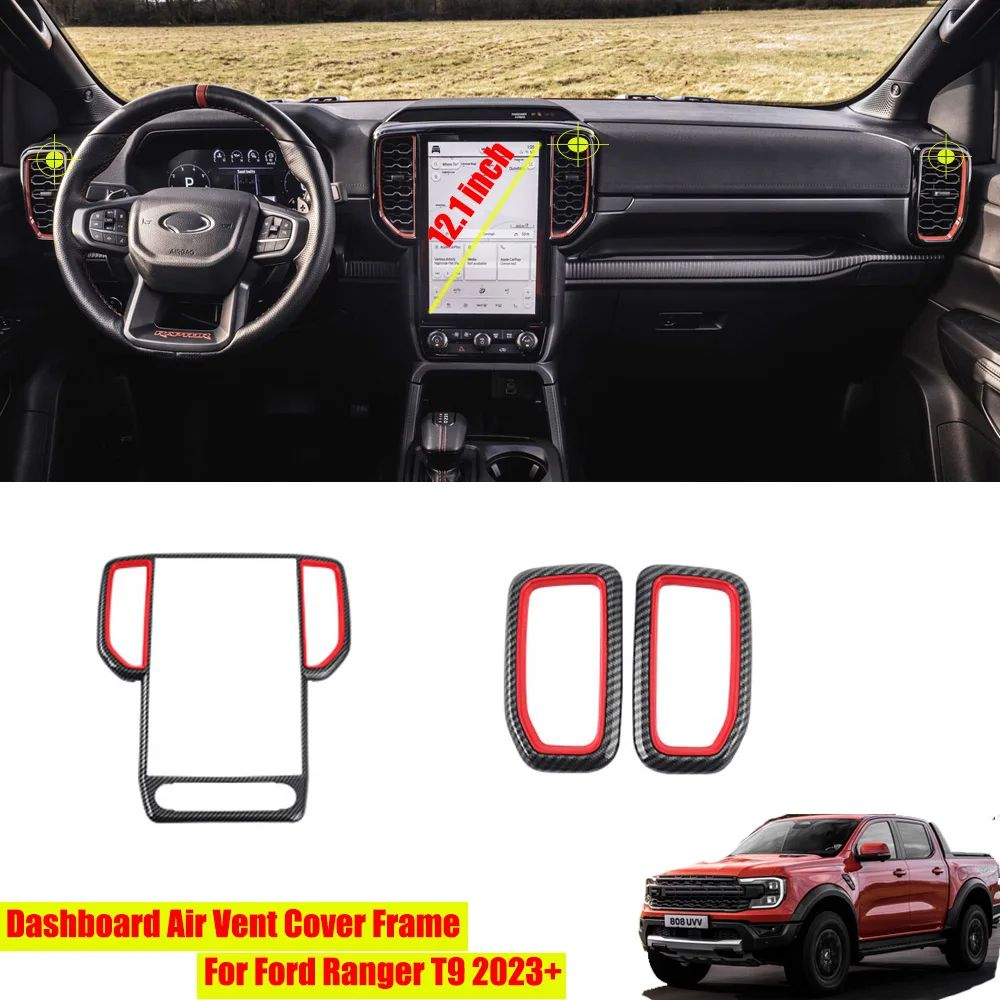 ABS Carbon Fiber Pattern Dashboard Air Vent Outlet Cover Frame Trim For Ford Ranger T9 2023+