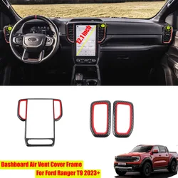 ABS Carbon Fiber Pattern Dashboard Air Vent Outlet Cover Frame Trim For Ford Ranger T9 2023+