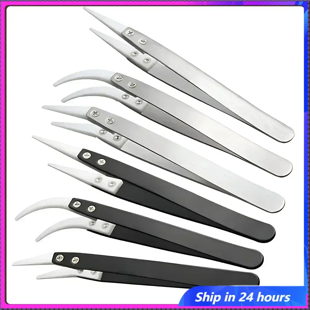 

Anti-static Ceramic Stainless Steel Tweezers Maintenance Industrial Precision Curved Straight Tweezers Repair Tools