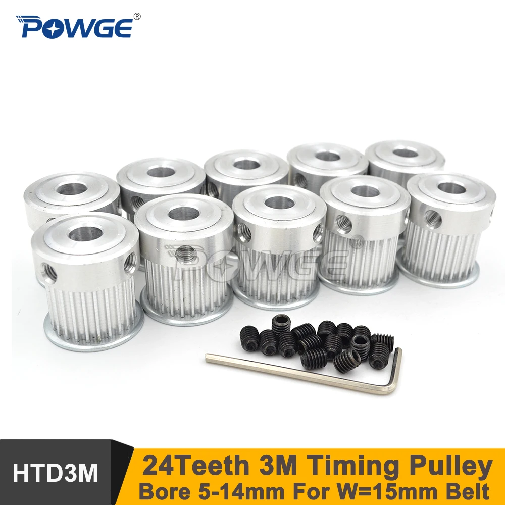 

POWGE 24 Teeth 3M Timing Pulley Bore=5/6/6.35/8/10/12/14mm Fit W=15mm HTD3M Synchronous Belt 24T 24Teeth 3M Gear Pulley