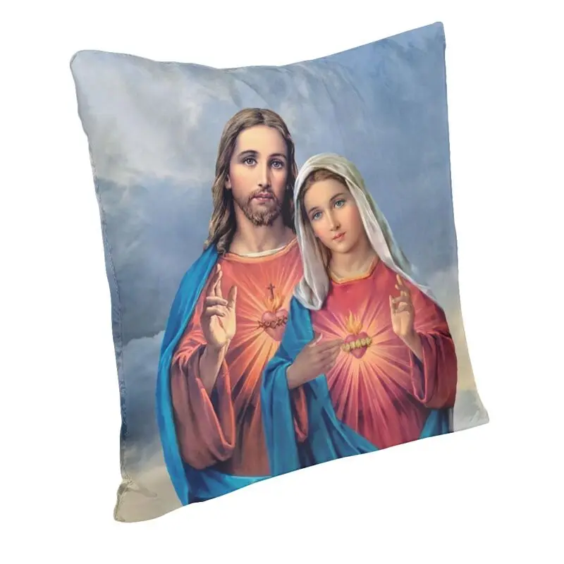 Sacred And Immaculate Hearts Cushion Covers Sofa Decoration Catholic Jesus and Mary Square Throw Pillow Case 45x45cm