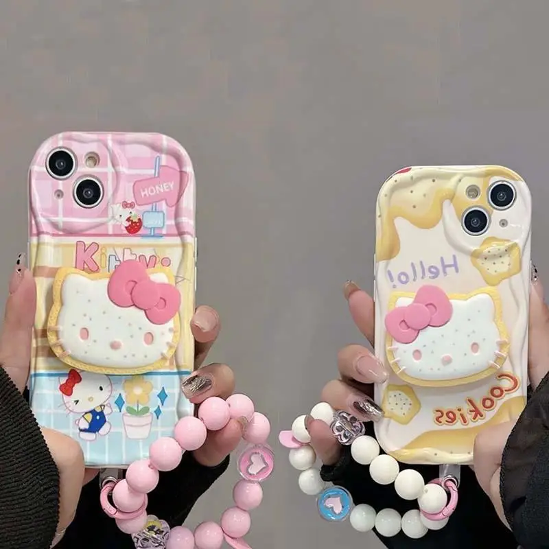 Kawaii Hello Kitty Bracelet Holder Case For Samsung Galaxy S24 Ultra S23 A55 A35 A34 A32 A54 A53 A52 A14 Cover Soft