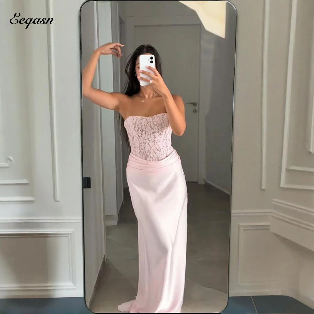 Customized Modest Fashion Lace Top Mermaid Strapless Long Dresses Evening Dress Wedding Guest Sizes Available High Quality