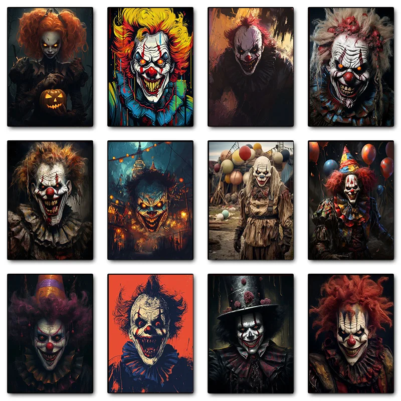 Carnival Clown Creepy Comic Evil Circus Troupe Poster Print Wall Art Pictures Canvas Painting Living Room Bedroom Home Decor