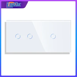 Bingoelec Wall Light Sensor Switches 2 with 1 Gang Touch Switch EU Tempered Black White Crystal Glass Panel 158mm