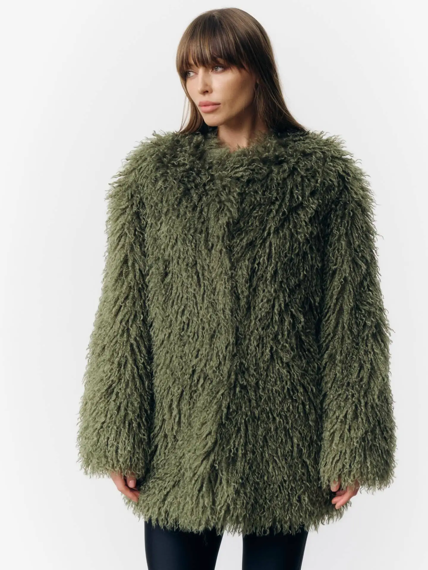 DFDG Women 2026 Shaggy Faux Fur Long Coat Open Front Fluffy Curly Plush Overcoat Winter Fashion Outerwear For Cold Weather Fur