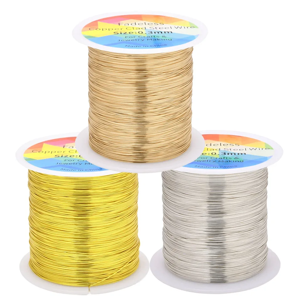 Alambre de acero recubierto de cobre de 100m/328ft, inoxidable, flexible, para manualidades, floral, joyería, 0.3/0.4mm