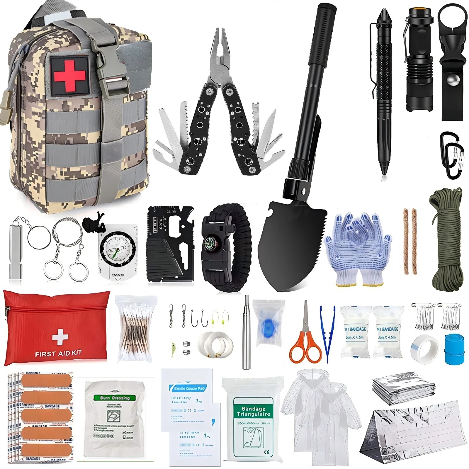 

Outdoor Survival Kit: Multifunctional Camping & Hiking Essentials - First Aid Kit Emergency Tactical Gear Set ﻿