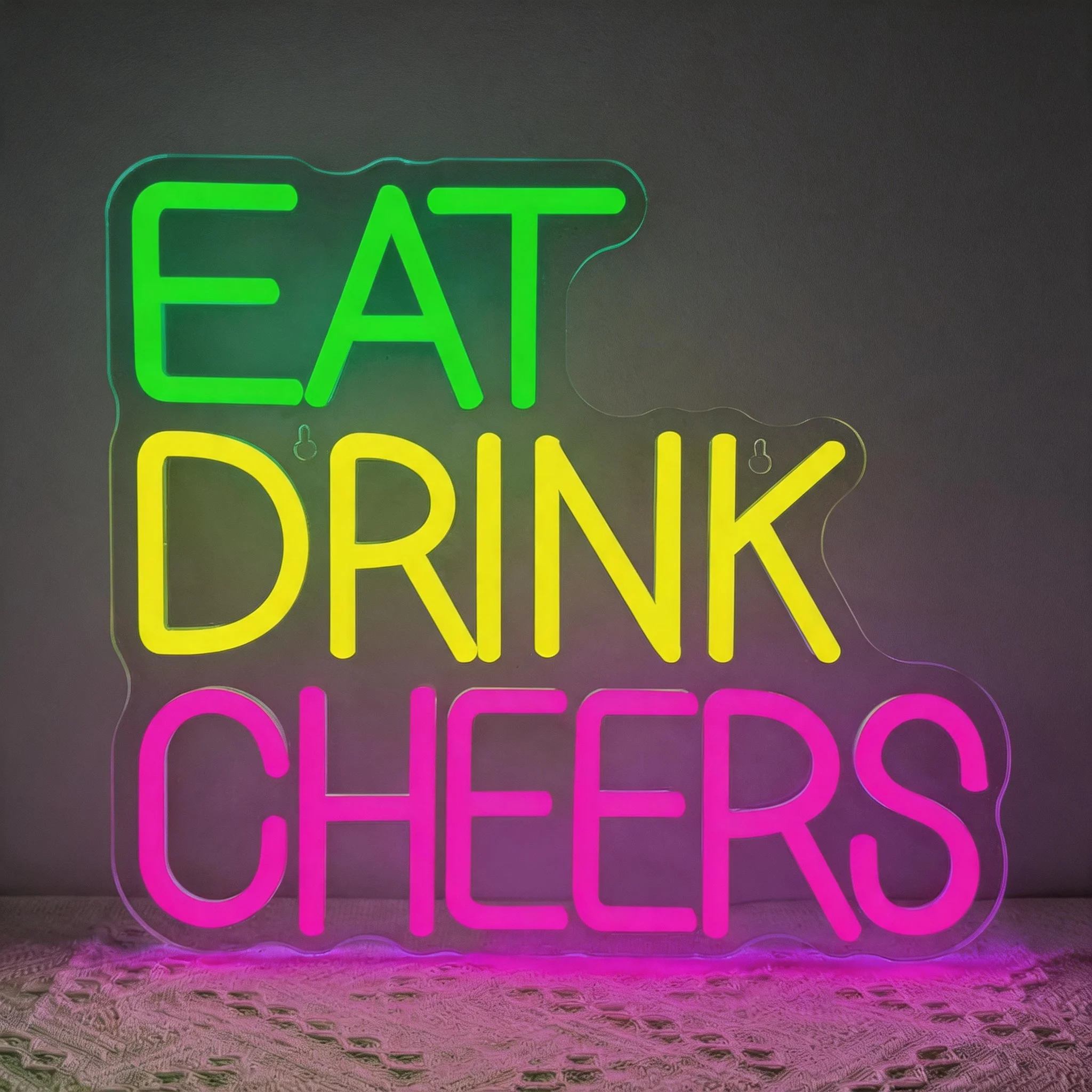 EAT DRINK CHEERS Led Neon Sign , Dimmable USB LED Letters Wall Light, Stylish Wall Decor for Club, Disco, Pub & Home Bar Party