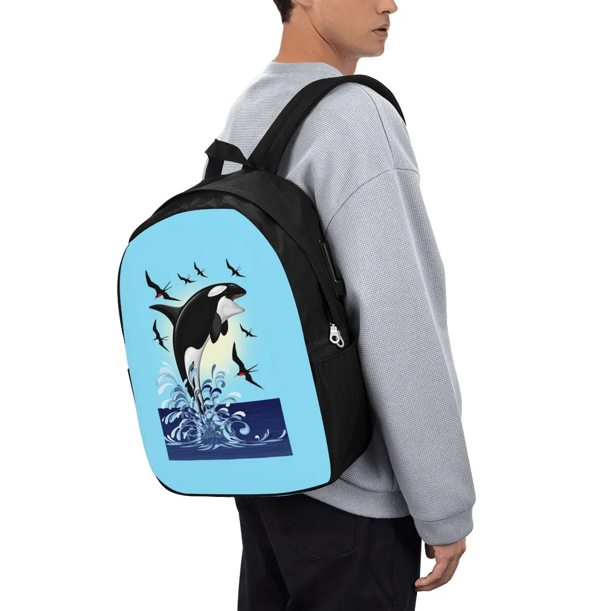 

Orca Killer Whale Jumping Out The Ocean Backpack Travel Notebook Bag Computer College Student School Bag Laptop