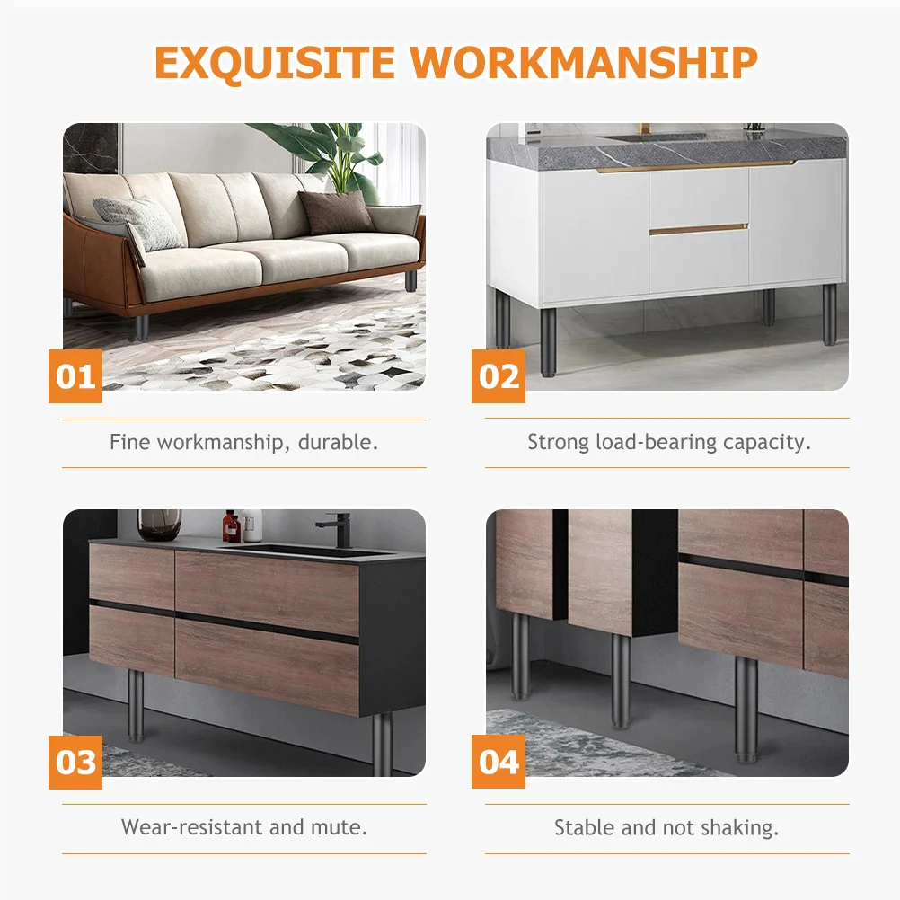 

4Pcs Furniture Legs Adjustable Bed Support Legs Metal Support Foot for Sofa Table Dresser Replacement Black Furniture Feet