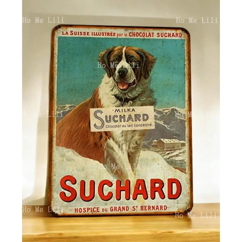Vintage Suchard Chocolate Metal Sign Dog Mountains