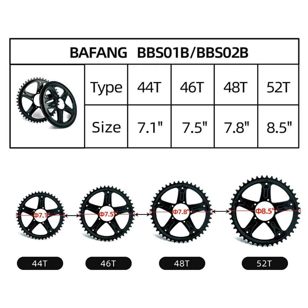 1Set Mid Motor Chain Wheel Chainring 44T 46T 48T 52T Electric Bicycle Conversions Parts Compatible with Bafang BBS01B BBS02B
