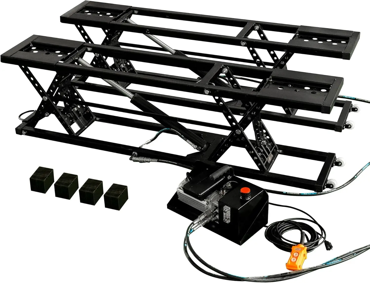 

Мощный портативный автомобильный подъемник грузоподъемностью 7000 фунтов, максимальная высота подъема 28 дюймов с механическими замками безопасности