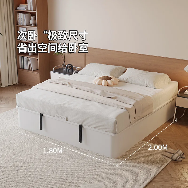 Modern environmentally friendly simple bedside wrought iron bed high box storage suspension small apartment
