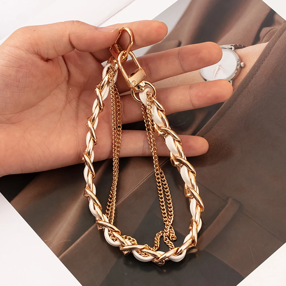 Multi-layer PU+Metal Chain Strap For Bags DIY Handles Personality Shoulder Bag Chain Short Wrist Strap Mobile Phone Lanyard New