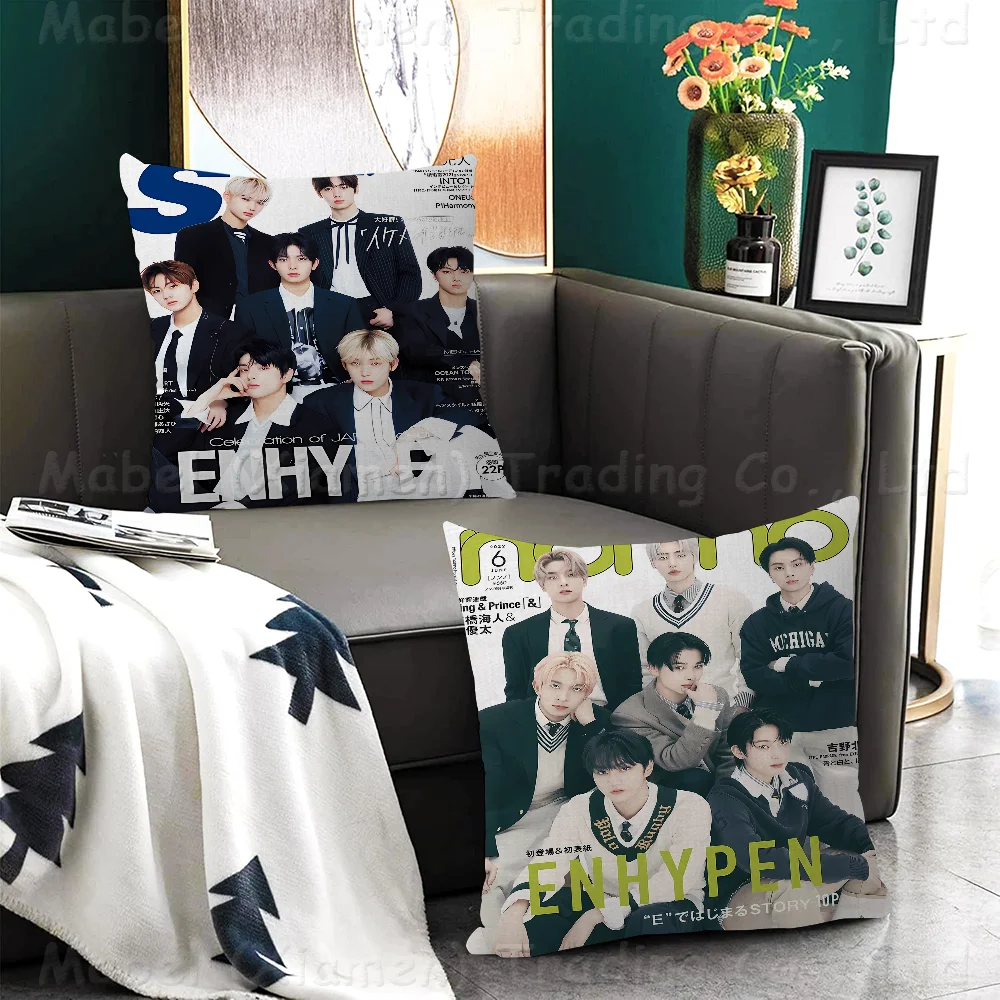 Kpop E-ENHYPENS Office Cushion Pillowcase Car Cushion Cover45X45CM Lumbar Pillowcase Sofa Pillowcover