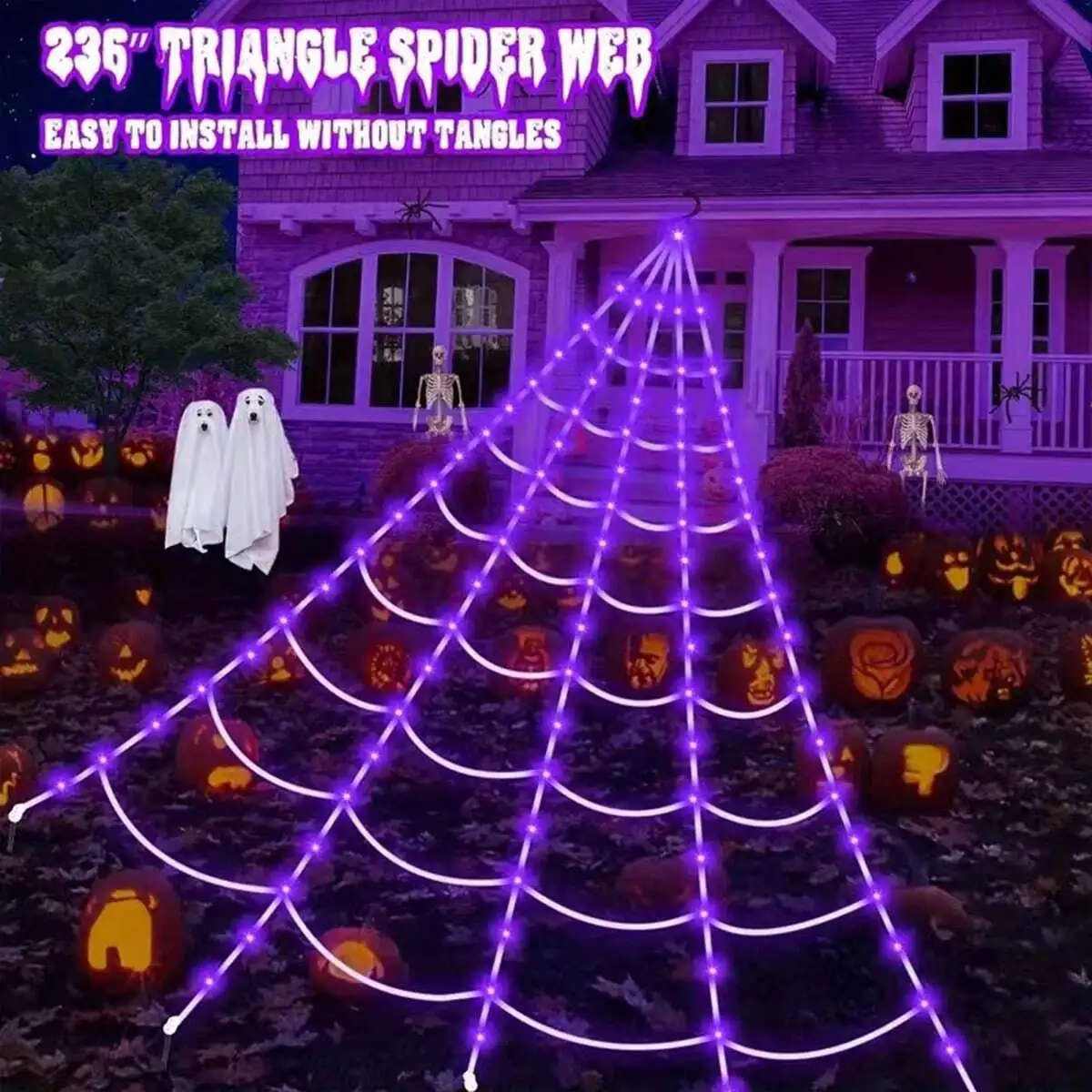 1pc 5m Halloween Spider Web LED Light, Indoor Yard Gothic Bedroom Terrifying Atmosphere Decor