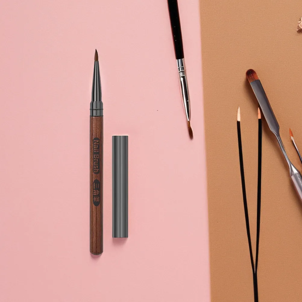 Sandalwood Nail Pen Cap Triangular Ergonomic Grip Nail Art Liner Pen Manicure Painting Brush Embossing Drawing Tool Salon