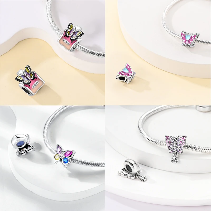 Elegante S925 plata mariposa y libélula Multicolor dijes cuentas colgante DIY joyería fina accesorios regalos