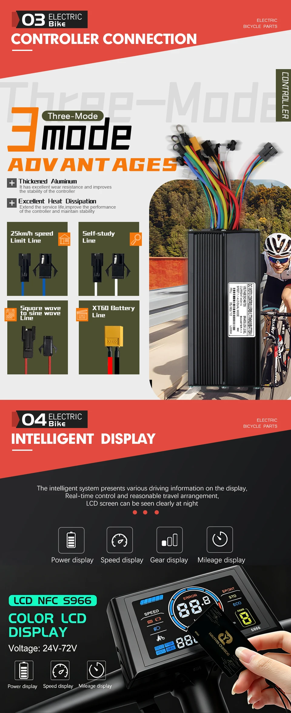 48V 72V 40A 1000W 1500W 2000W Ebike Brushless Motor Sine Wave Controller with S100 NFC LCD Display For E-Mountain Bike Scooter