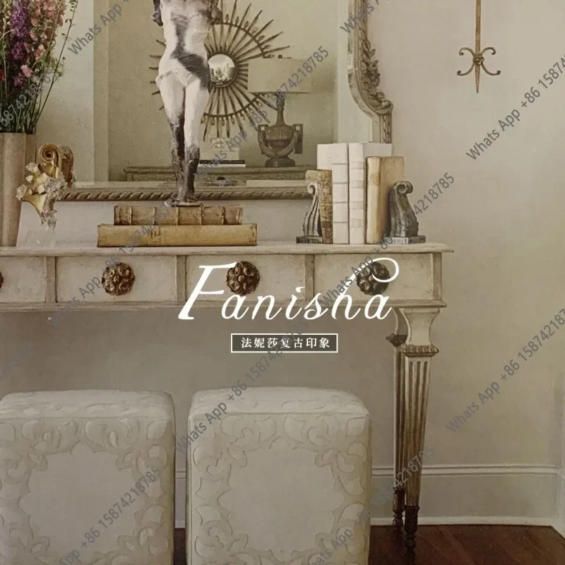 40 French Rural Retro Solid Wood Entrance Table Old Craftsmanship Entry Desk Living Room Wall Decoration Side Table Entrance Des