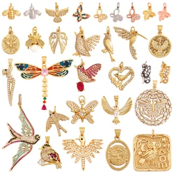 Bee Butterfly Bird Eagle Owl 18K Gold Plated Colorful Zircon Charm Pendant,Cute Insect Animal Jewelry Necklace Making Supply M71