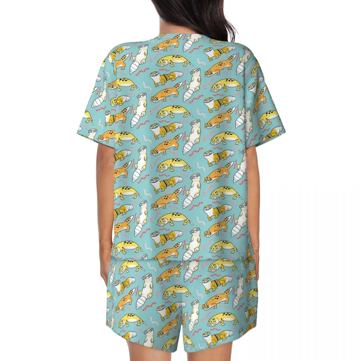 Cute Yellow And Green Cartoon Animal Pattern Round Neck Short Sleeves Nightdress for Sleeping Sleepshirts Women Soft