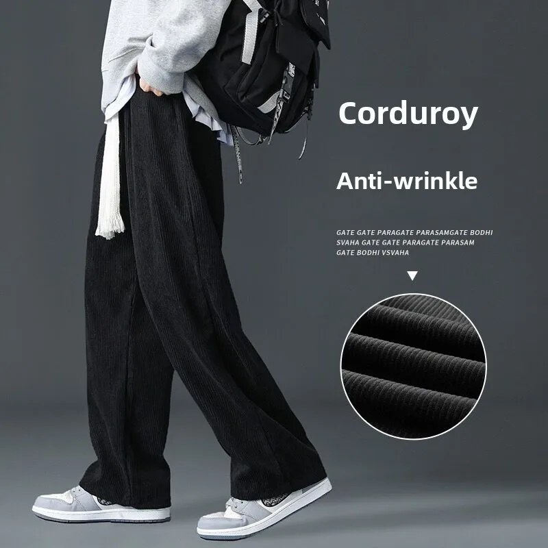 

Вельветовые мужские спортивные штаны, свободные повседневные прямые брюки длиной до пола, спортивные длинные брюки для отдыха, весна-осень 2024, новые модные брюки...