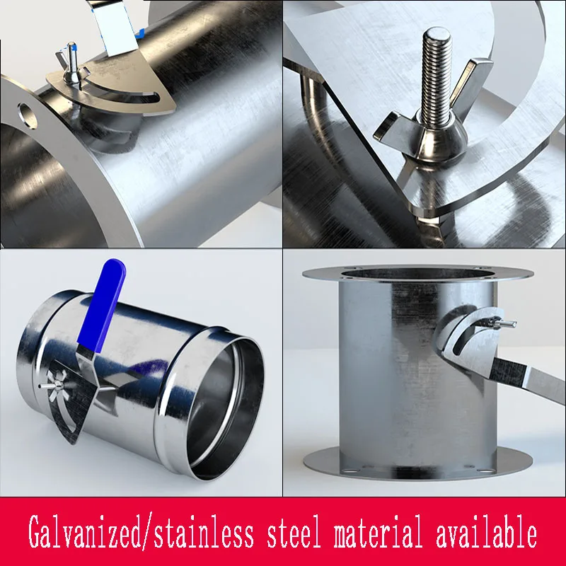 Manual Air Volume Control Valve 90 ° Rotation Galvanized White iron Handle Air Valve Stainless Steel Circular Pipeline Valve