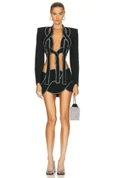 New Arrival Special Design Suit Woman Set Shining Diamonds Crop Jacket And Mini Dress 2 Pieces Stylish Evening Party Outfit