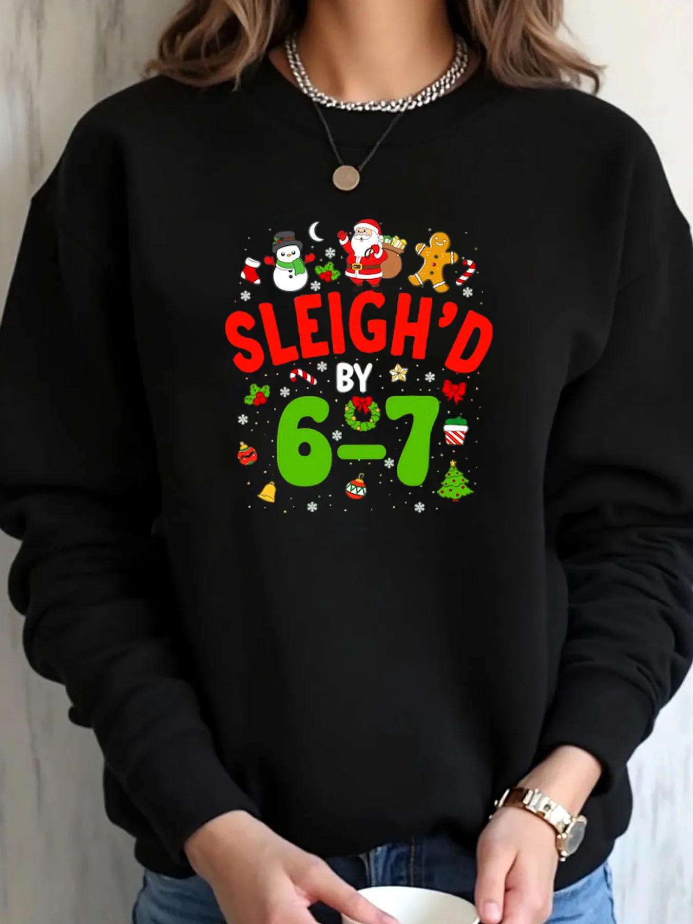 

Women Plus Size Sweatshirt Christmas Sleighd By 6-7 Print Outdoor Wear