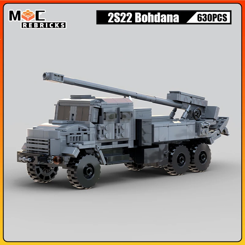 

Military Combat Trucks 2S22 Bohdana Self-propelled Gun Armored Vehicle MOC Building Blocks Assembly Model Kid's Toys Xmas Gifts