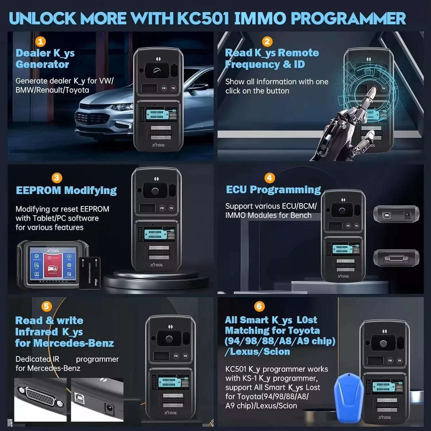 XTOOL KC501 Professional Car Key Programmer Works With XTOOL X100 PAD3 X100MAX Auto Key Programming Tools All Key Lost