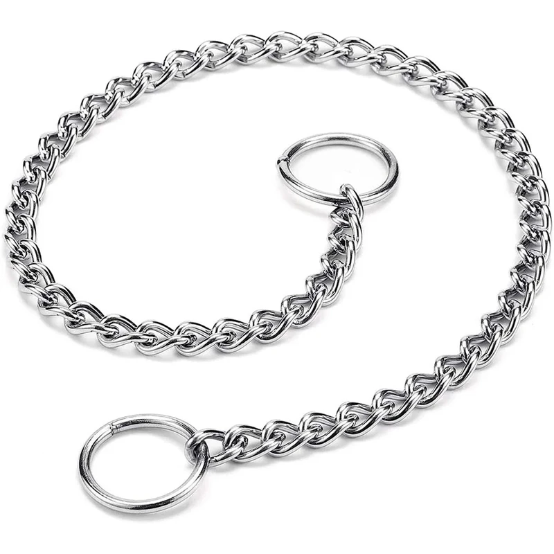 Stainless Steel Dog Collar Silver Cuban Link Dog Slip Chain Choke Collar Strong Slip Dog Collars for Small Medium Large Dog