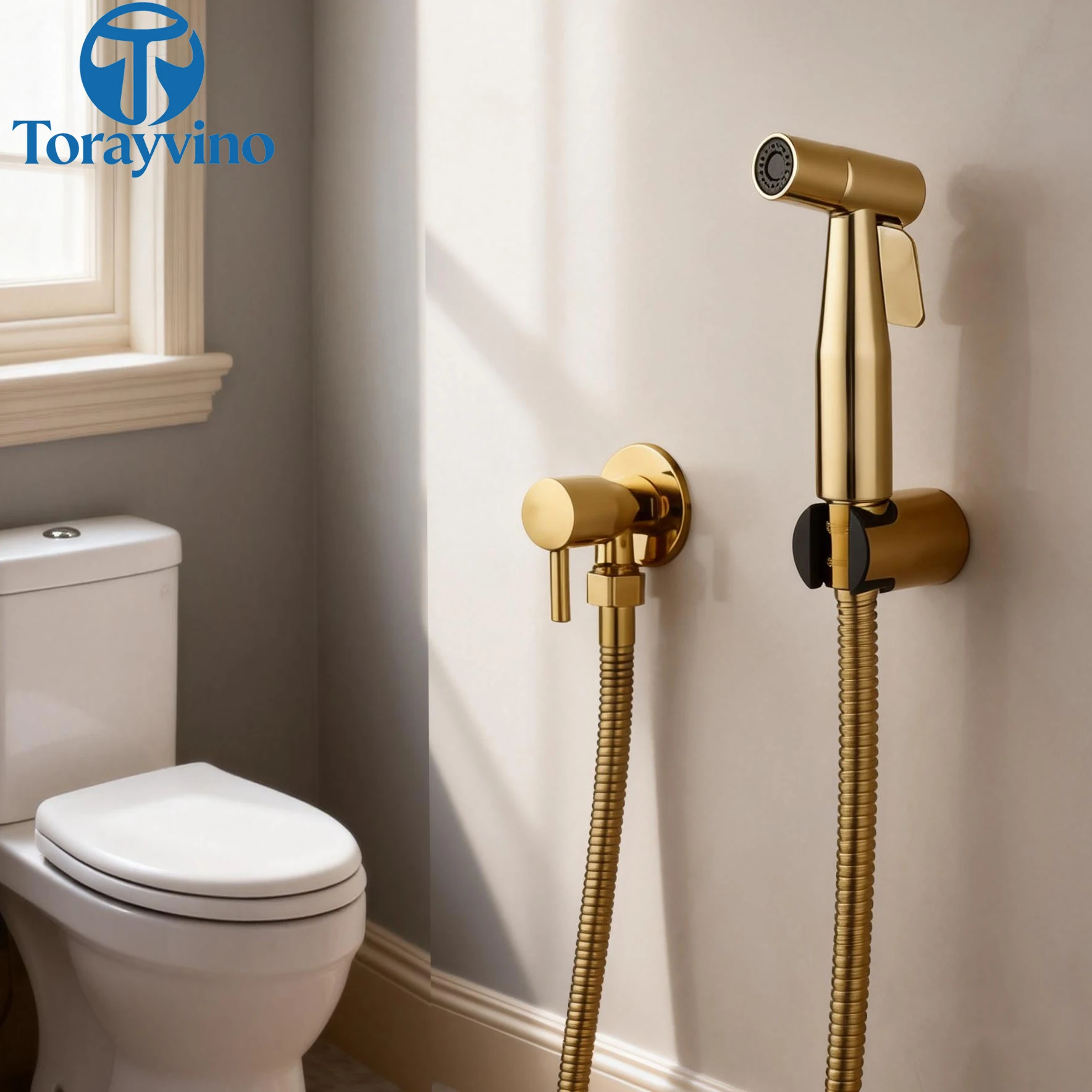 Torayvino Bathroom Toilet Bidet Faucet Gold/Matte Black Wall Mounted Shower Sprayer Hot Cold Water Mixer Taps