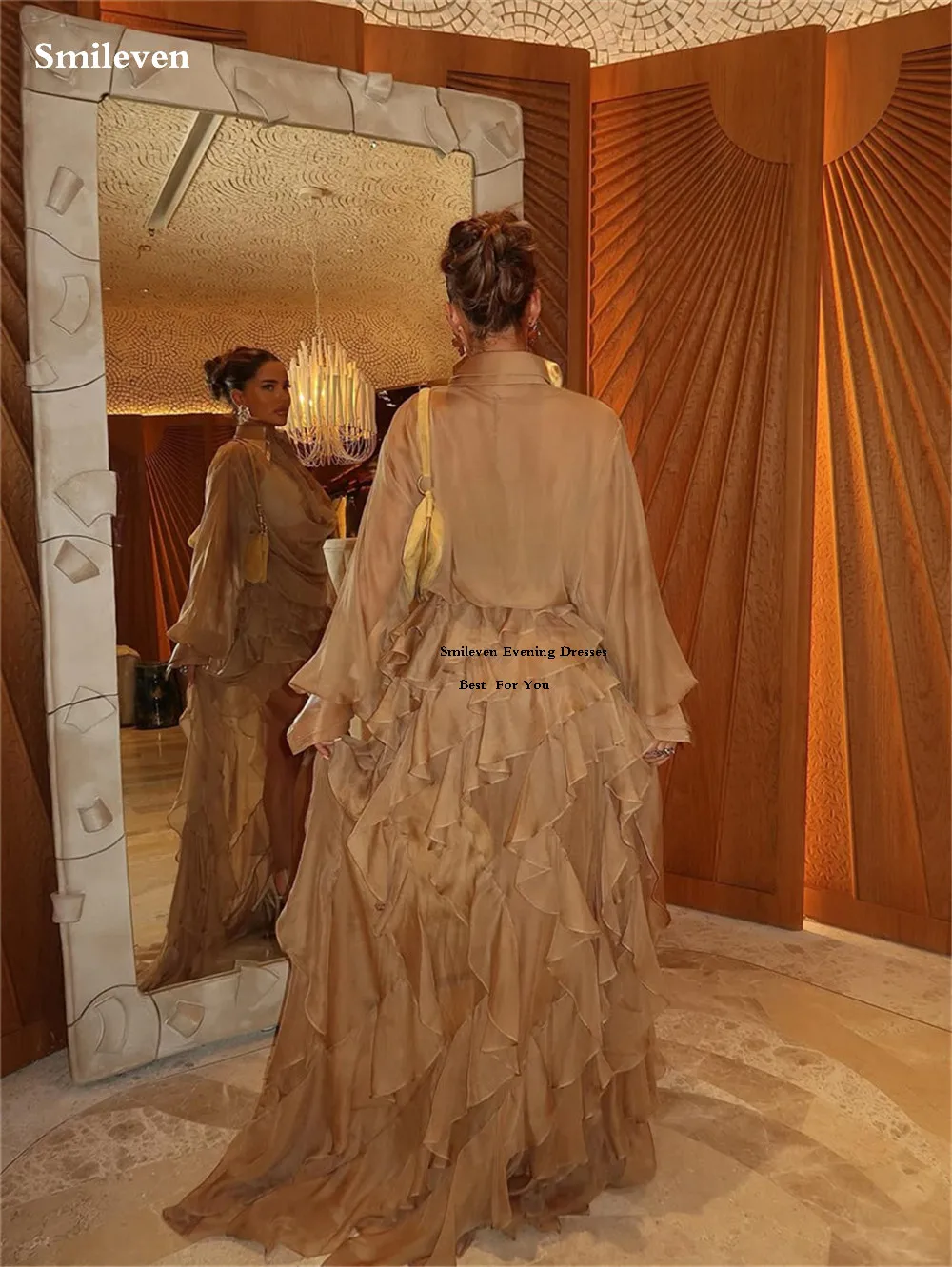 Smileven Sexy High Low Abendkleider Stehkragen Volle Ärmel Mädchen Cocktailkleider Plissee Prom Party Kleider Angepasst