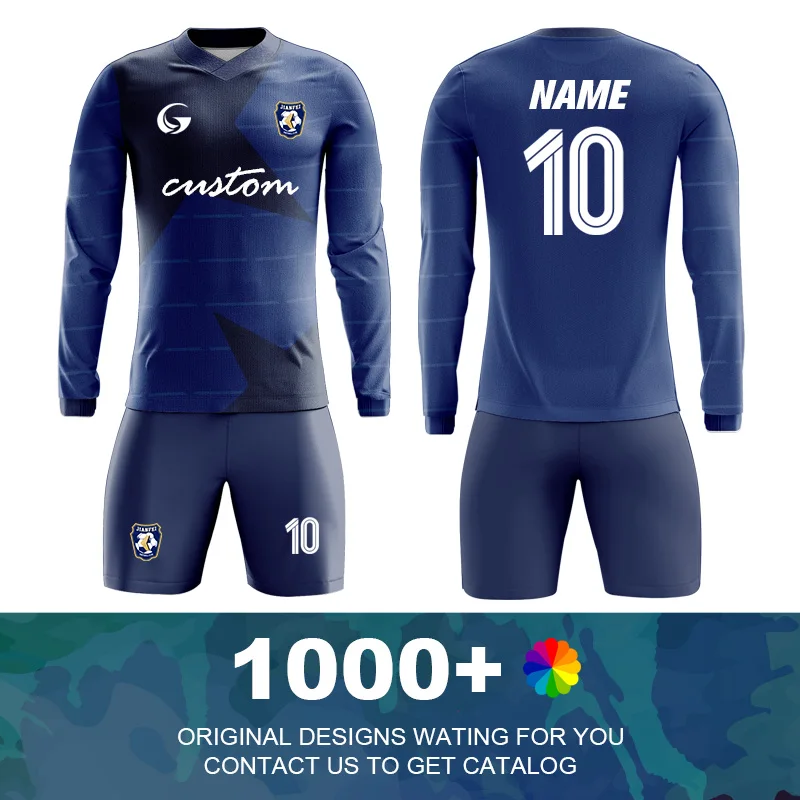 

Custom Sublimation Printing Mens Football Jersey Adults Long Sleeve Soccer Uniform Sets Breathable Football Uniform W027