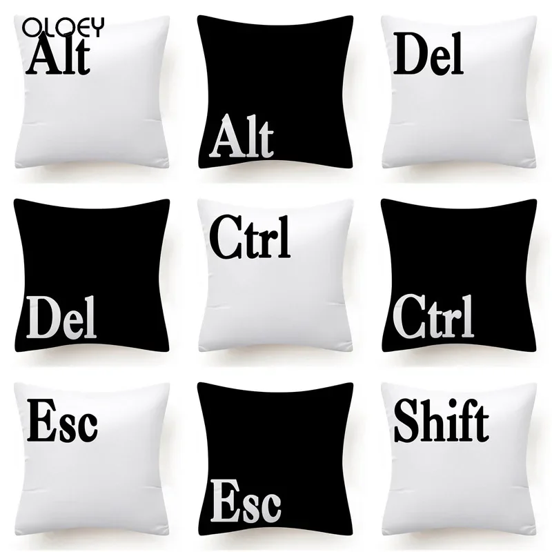 Keyboard Jeanette Alt Del Ctrl Letter Pattern Hug Cushion Cover Black and White Home Decor Home Car Comfort Cushion Cover    ...